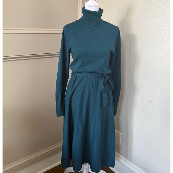 Vince Camuto Dresses & Skirts - Vince Camuto Teal Turtleneck Long Sleeve Sweater Dress Tie Waist Size L